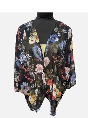 Floral Sheer Kimono Cover Up Cardigan Boho Lightweight Topper Large